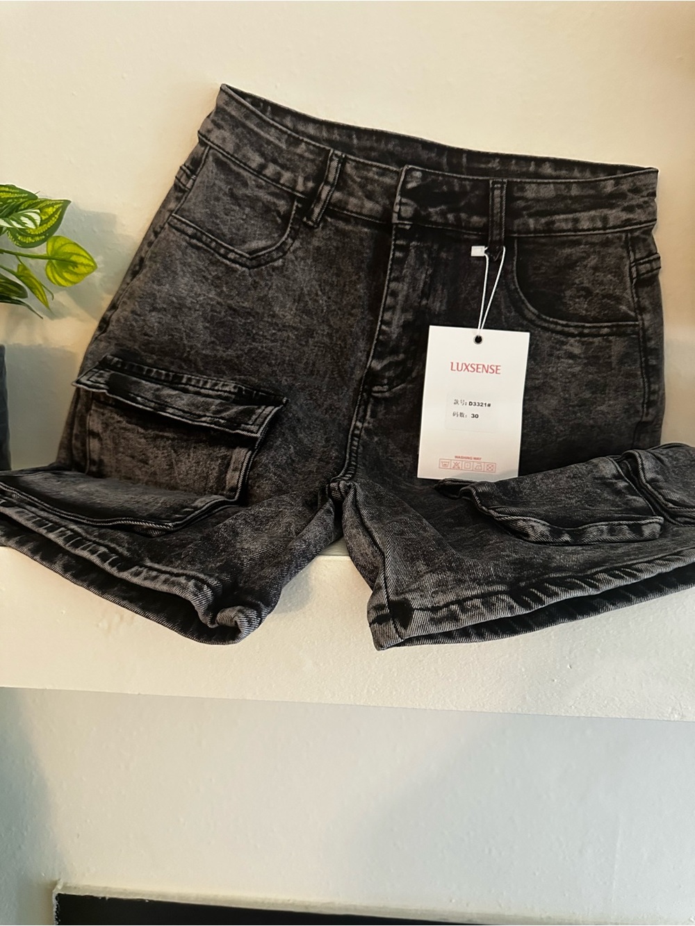 Luxsense Women’s Black Washed Denim Cargo Shorts